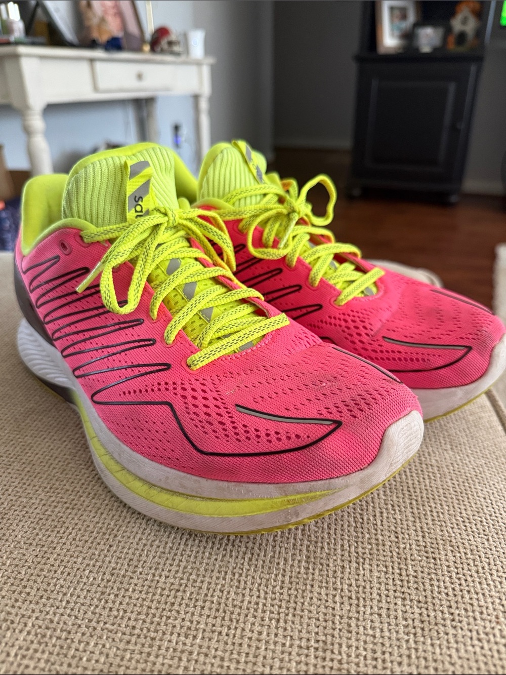 Saucony Women's Pink and Neon Yellow Running Shoes